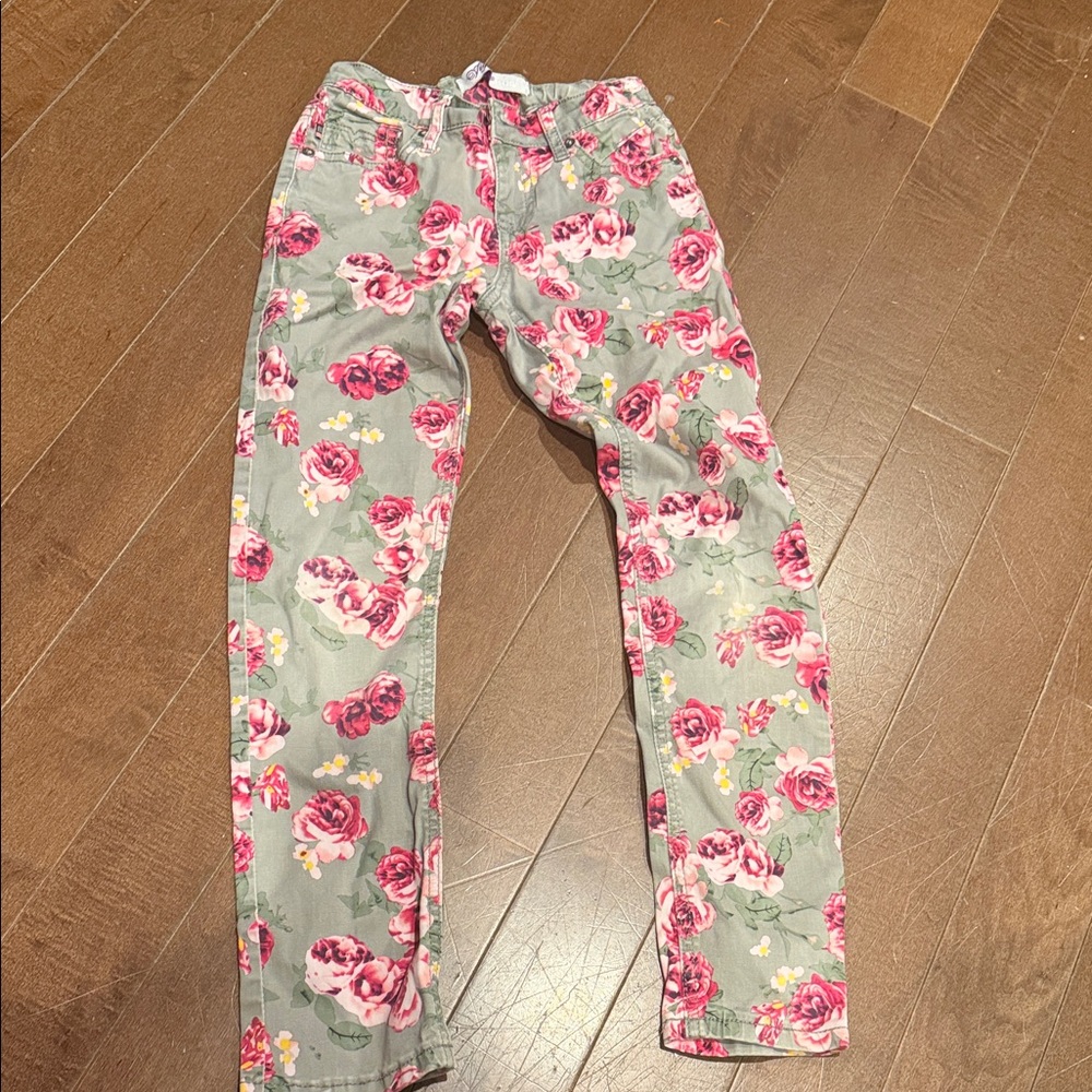 Vigoss Gray Jeans with Pink Floral Print girls size 8